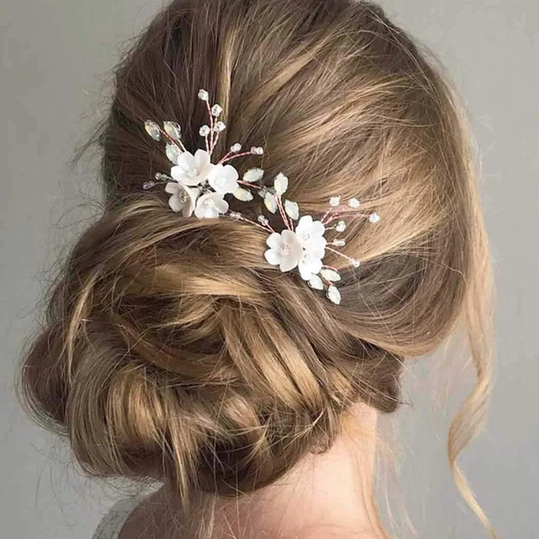 U-shaped Pearl Hairpin Hair Clips Golden Leaf Side