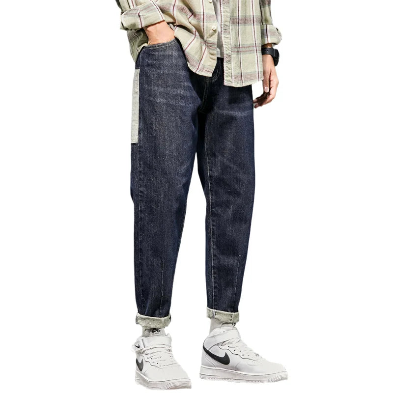 Jeans Men Dark Blue Loose Fit Spring and