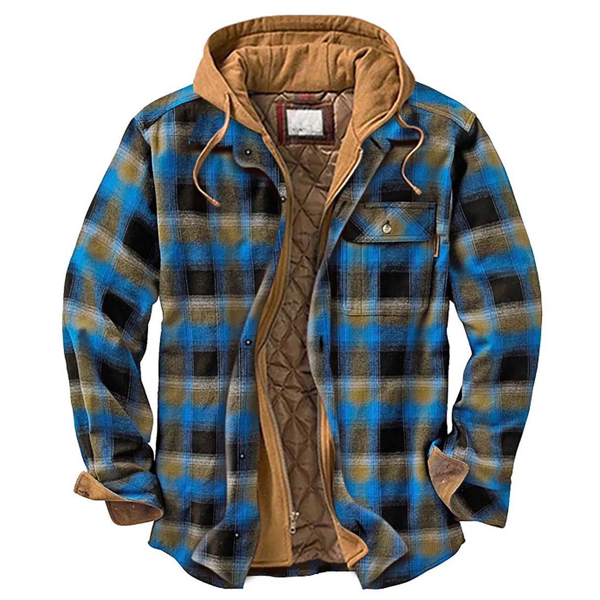 Men's Quilted Lined Button Down Plaid Shirt Add