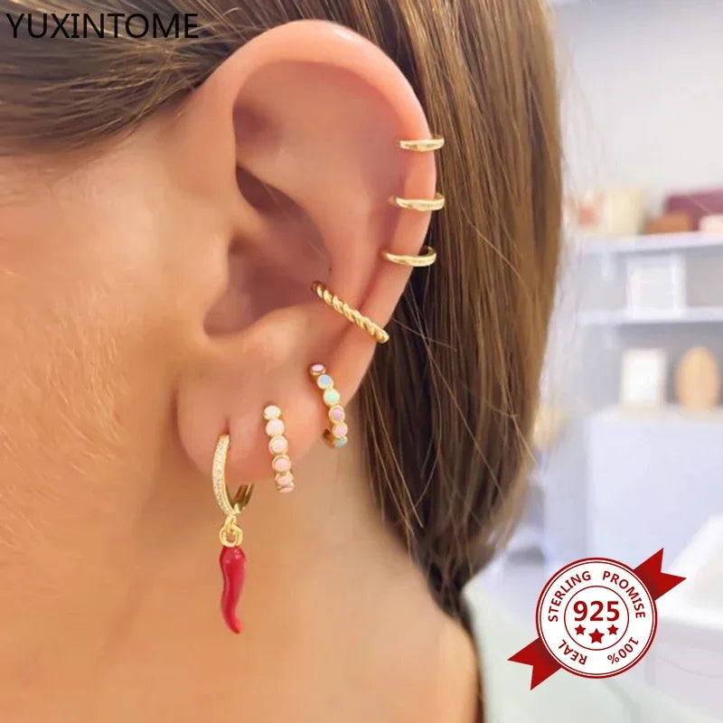 Yellow Red Small Chili Hoop Earrings For Women