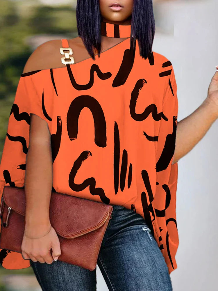 Plus Size Elegant Top Womens Plus Graffiti Print