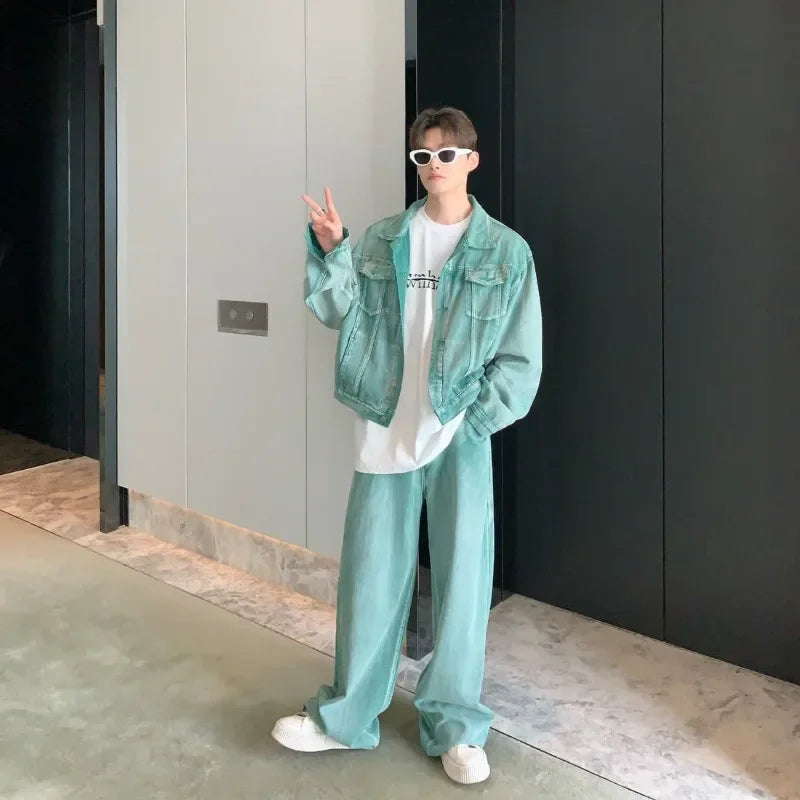 Men's Two-piece Suits High Street Denim Jacket Loose