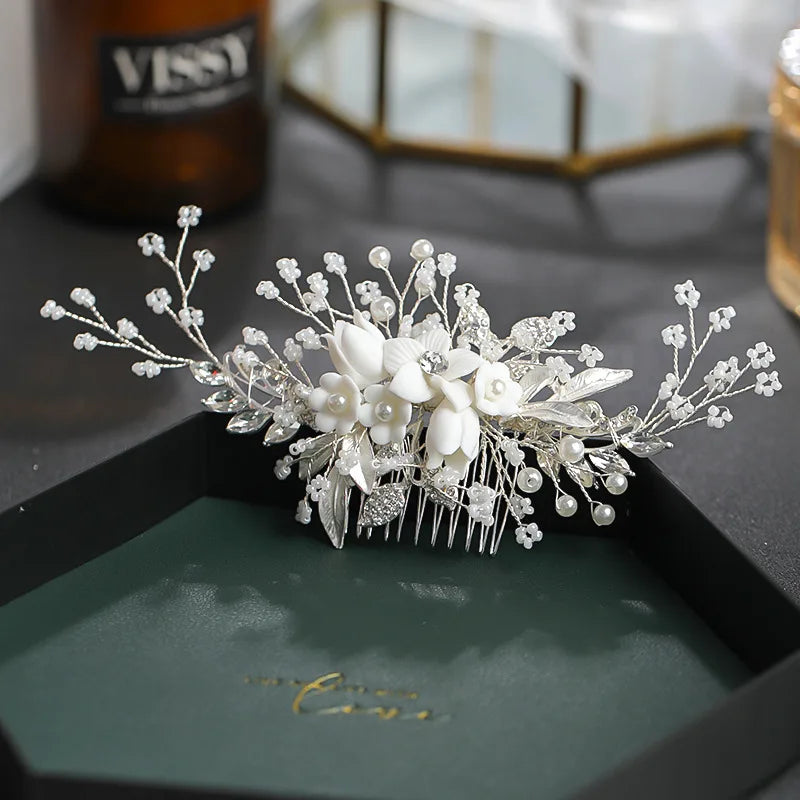 Silver Color Flower Hair Comb Clip Girls Handmade
