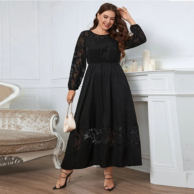 Plus Size Lace Women Dress See Through Long