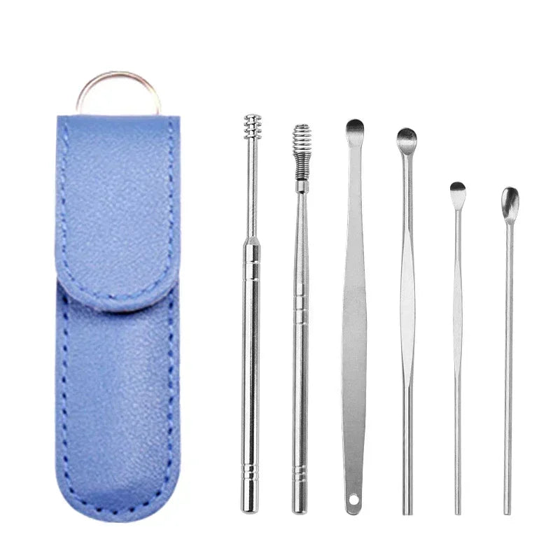 6PCS Stainless Steel Earpick Ear Cleaner Spoon Wax