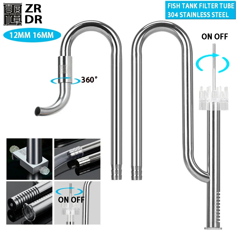 Aquarium 12/16mm stainless steel lily tube, inlet and