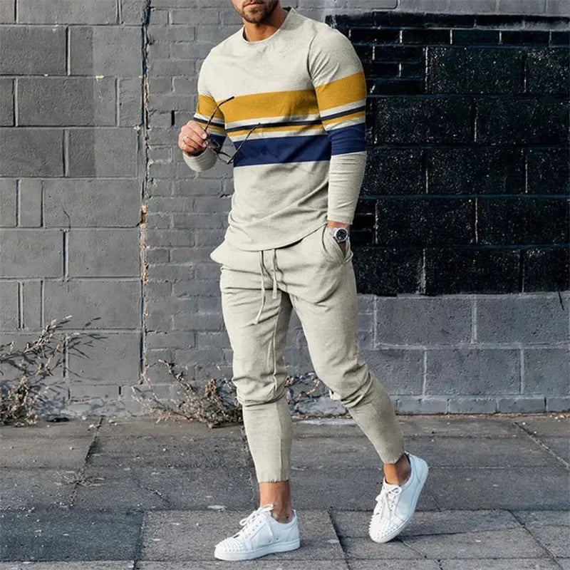 Autumn Men's Tracksuits Set Casual Long Sleeve T-shirt