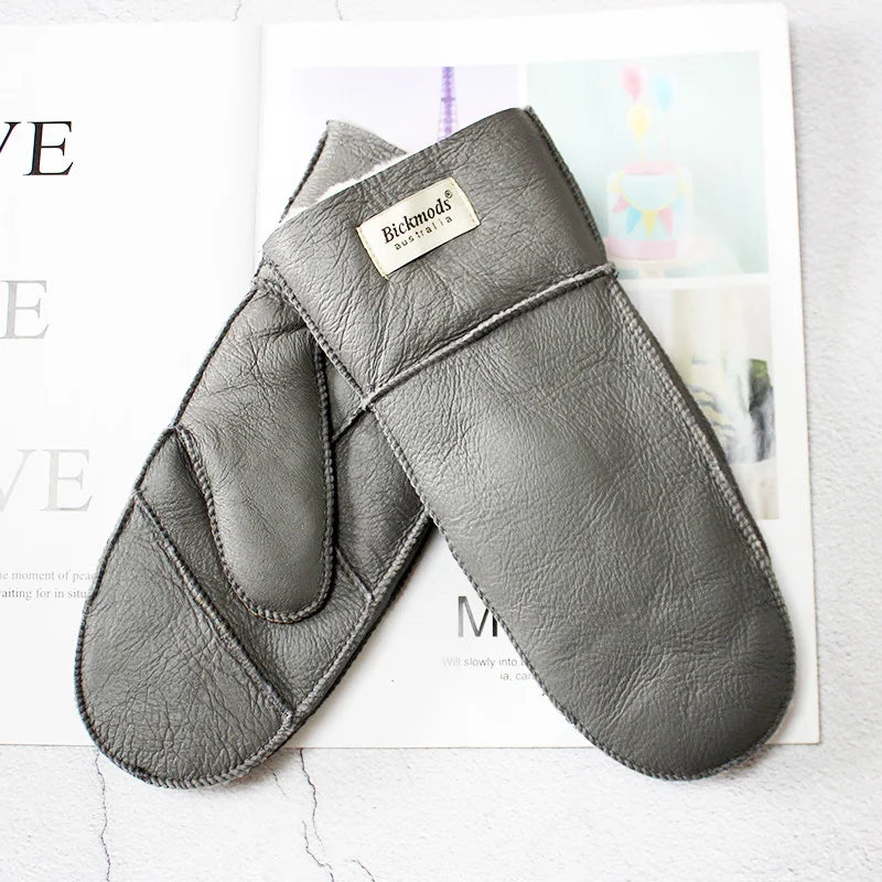 Sheepskin Fur Mittens Women's Leather Wool Color Winter