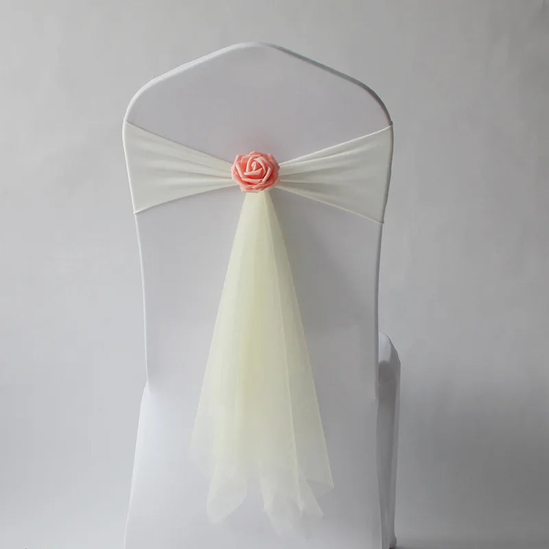 10pcs/lot Stretch Organza Chair Sash with Rose Ball