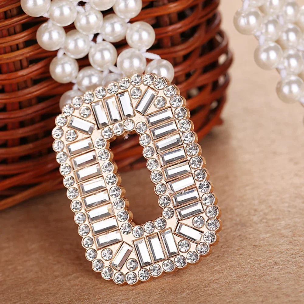 Elegant Women Pearl Waist Belt Elastic Buckle Pearl