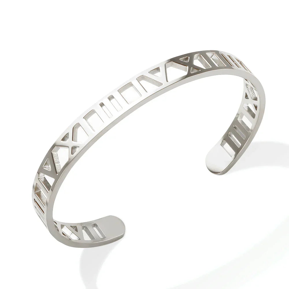 Hollow Roman Numeral Bracelets & Bangles 316L Stainless