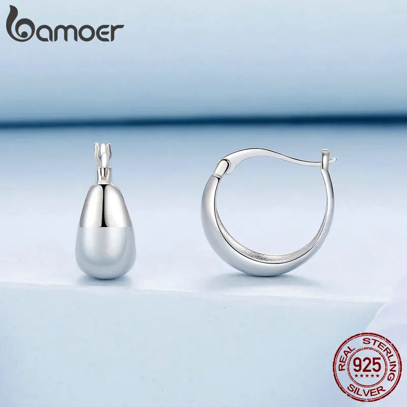 BAMOER White Gold Plated Chunky Small Hoop Earrings,