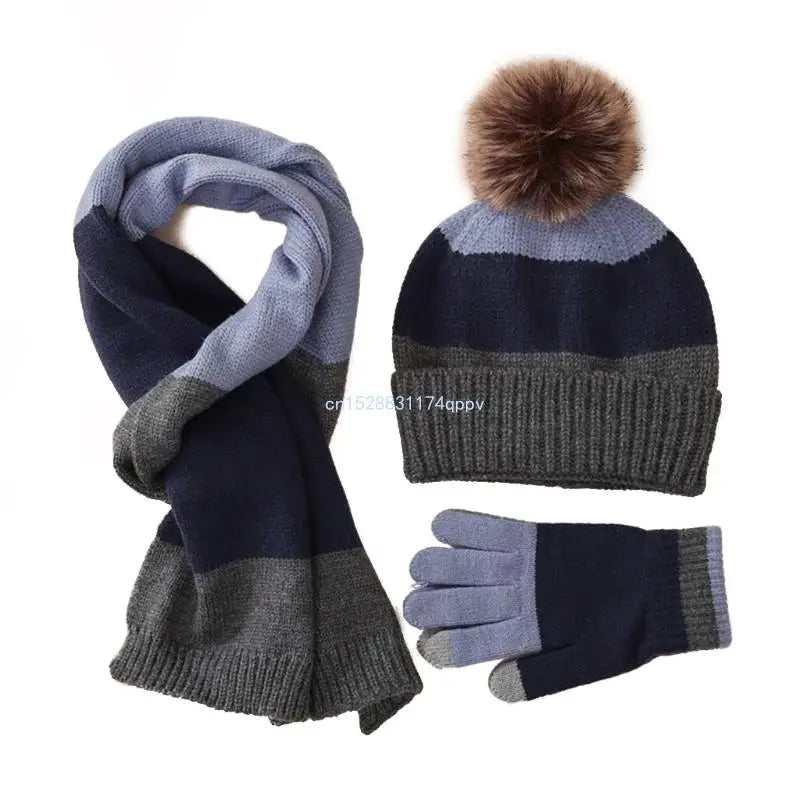 Kids Hat Scarf & Gloves Set Winter Pom