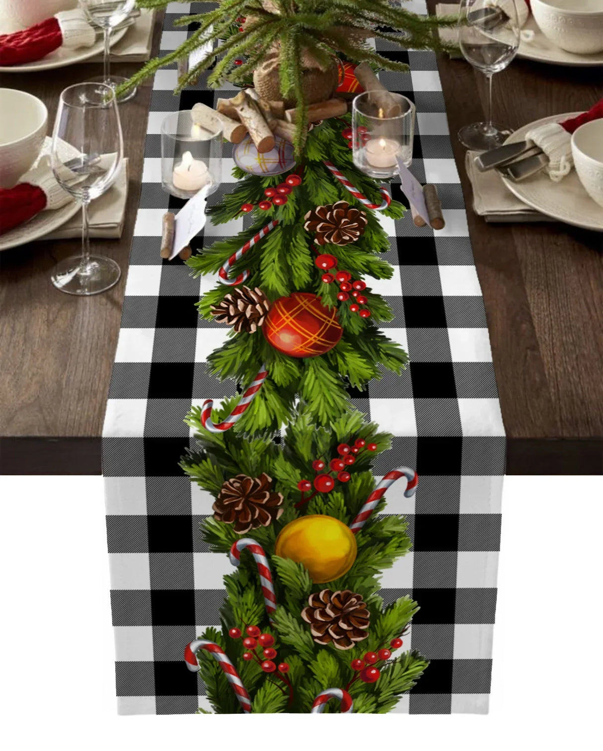 Christmas Tree Pine Needles Candy Bow Table Runner