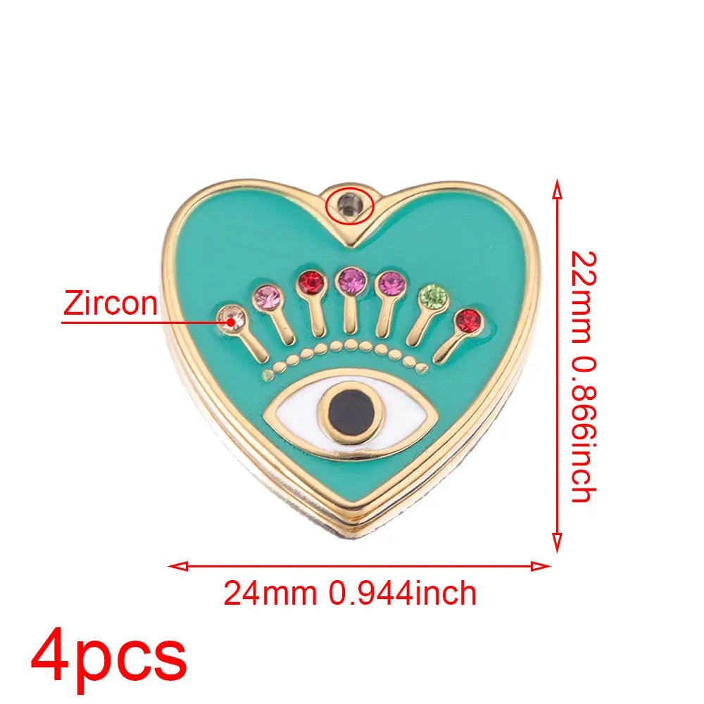 4pcs Stainless Steel Evil Eye Charms Heart Enamel