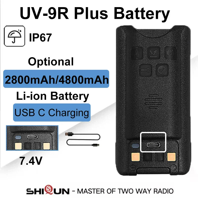 Baofeng UV-9R Battery USB C Charge 4800mAh Li-ion