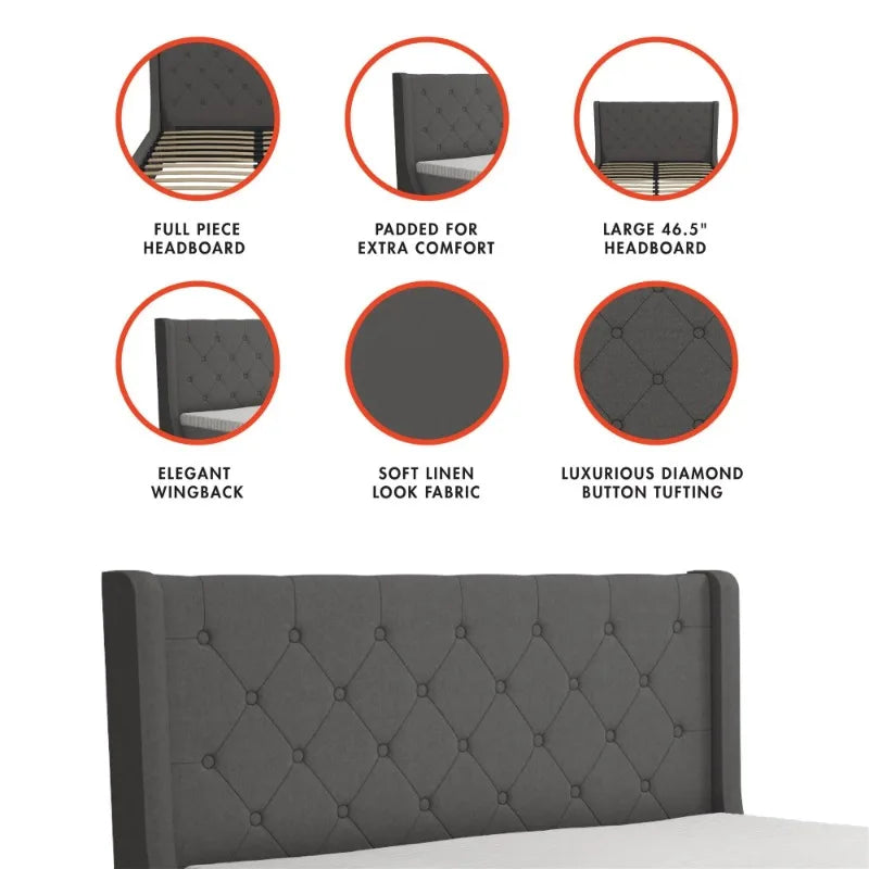 Mercer Upholstered Bed, King Gray Linen muebles de