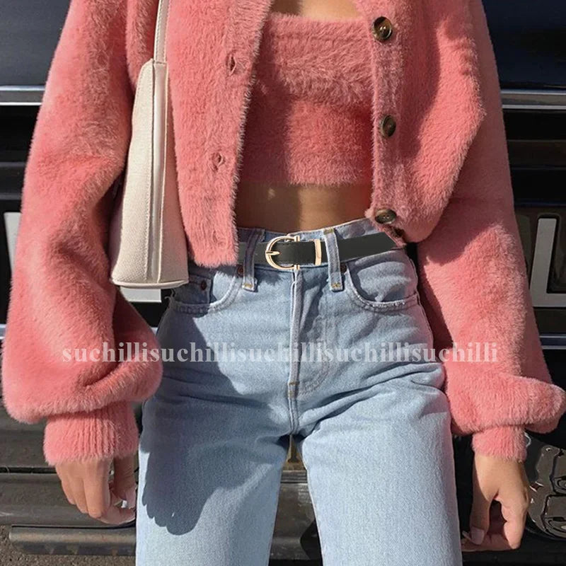 2023 Women Belts New PU Leather Simple Metal