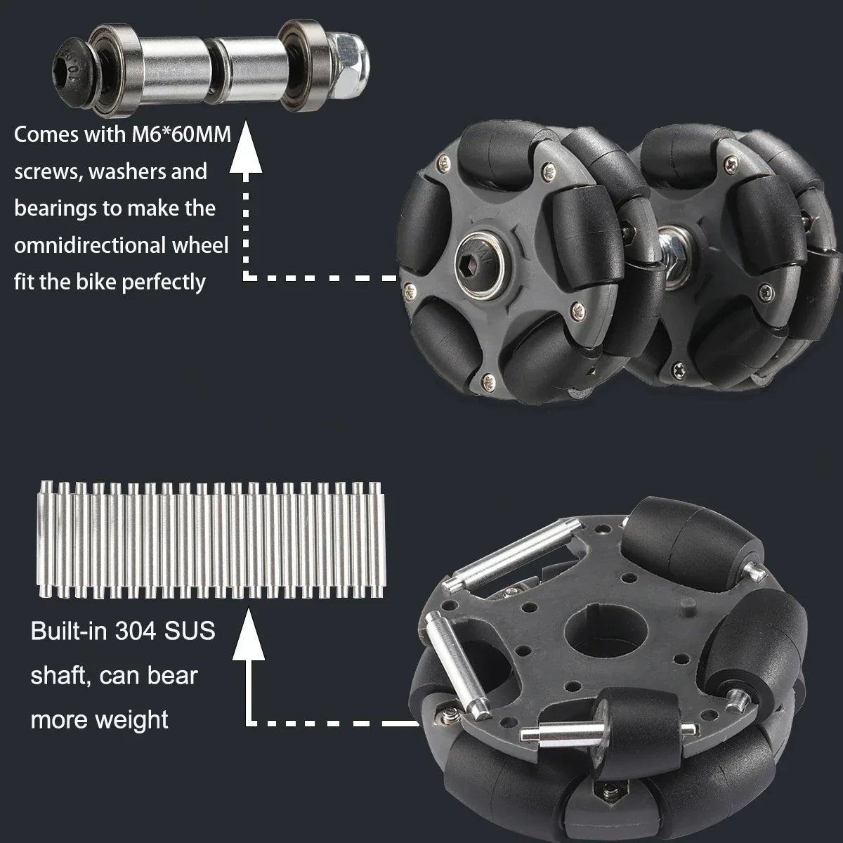 2PCS 58mm Nylon Omni Wheel M6*60MM Screw Brompton's