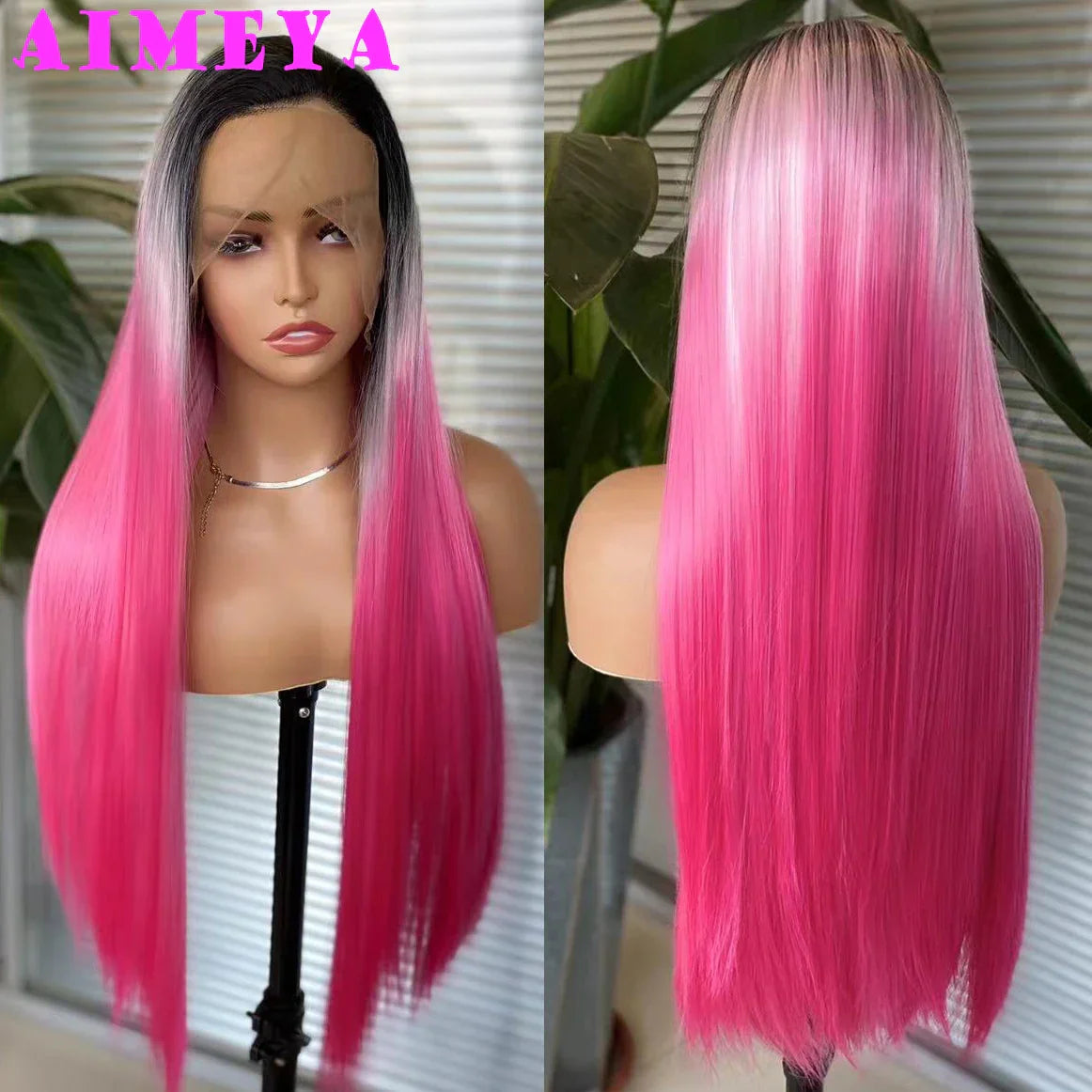 AIMEYA Ombre Blue Synthetic Lace Front Wigs for