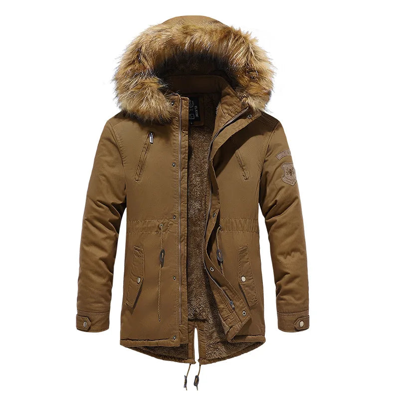 2024 New Winter Men Long Coat Military Fur