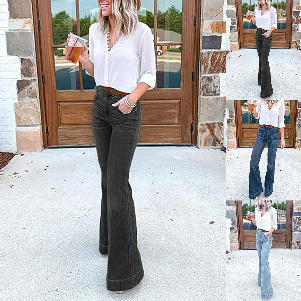 Womens Casual High Waist Jeans Wide Leg Denim