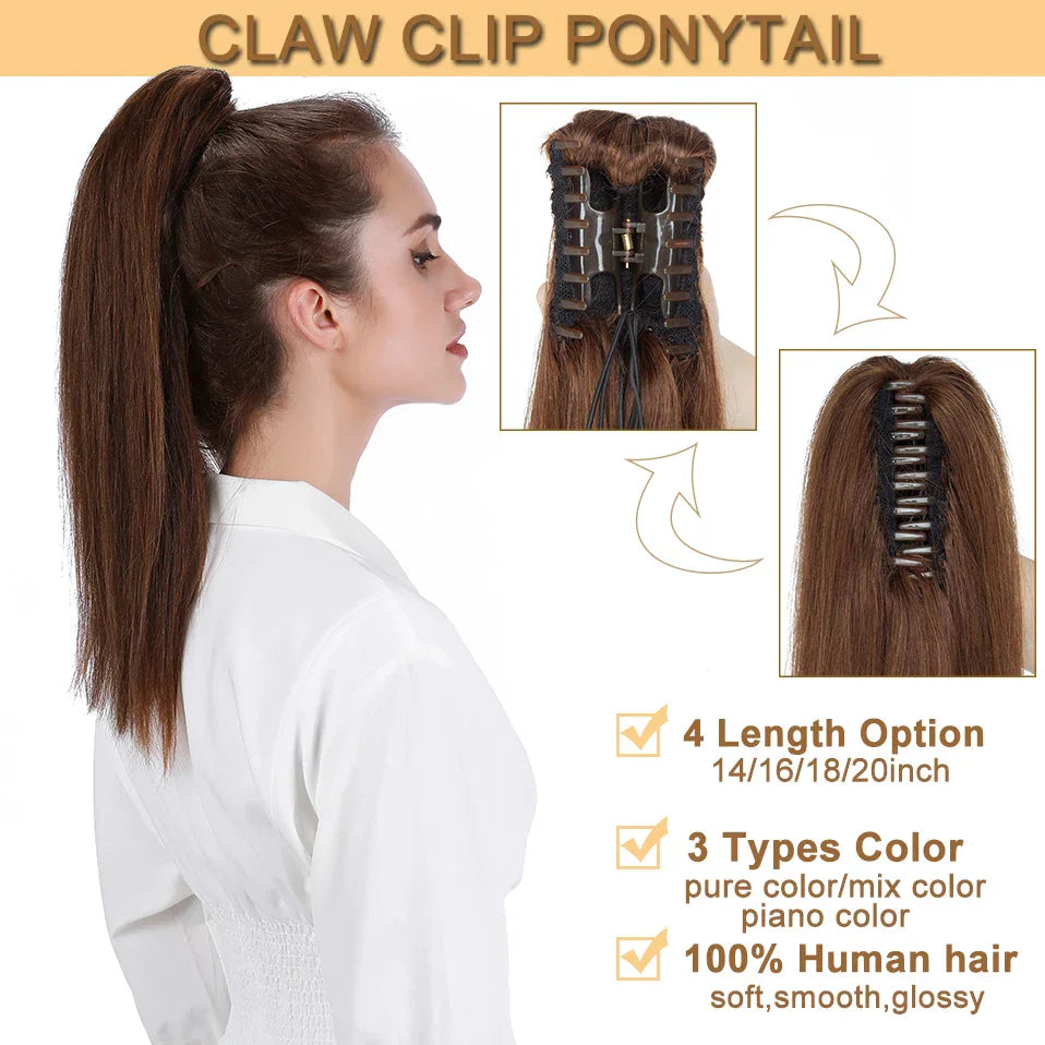 S-noilite Ponytail Human Hair 14-22Inches Claw Clip in
