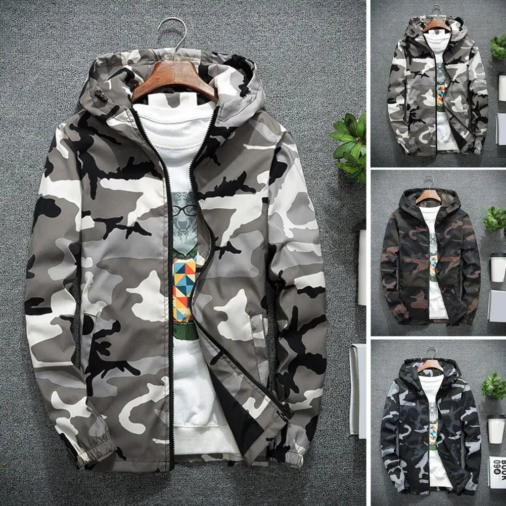 Winter Men Coat Camouflage Zipper Long Sleeves Jackets