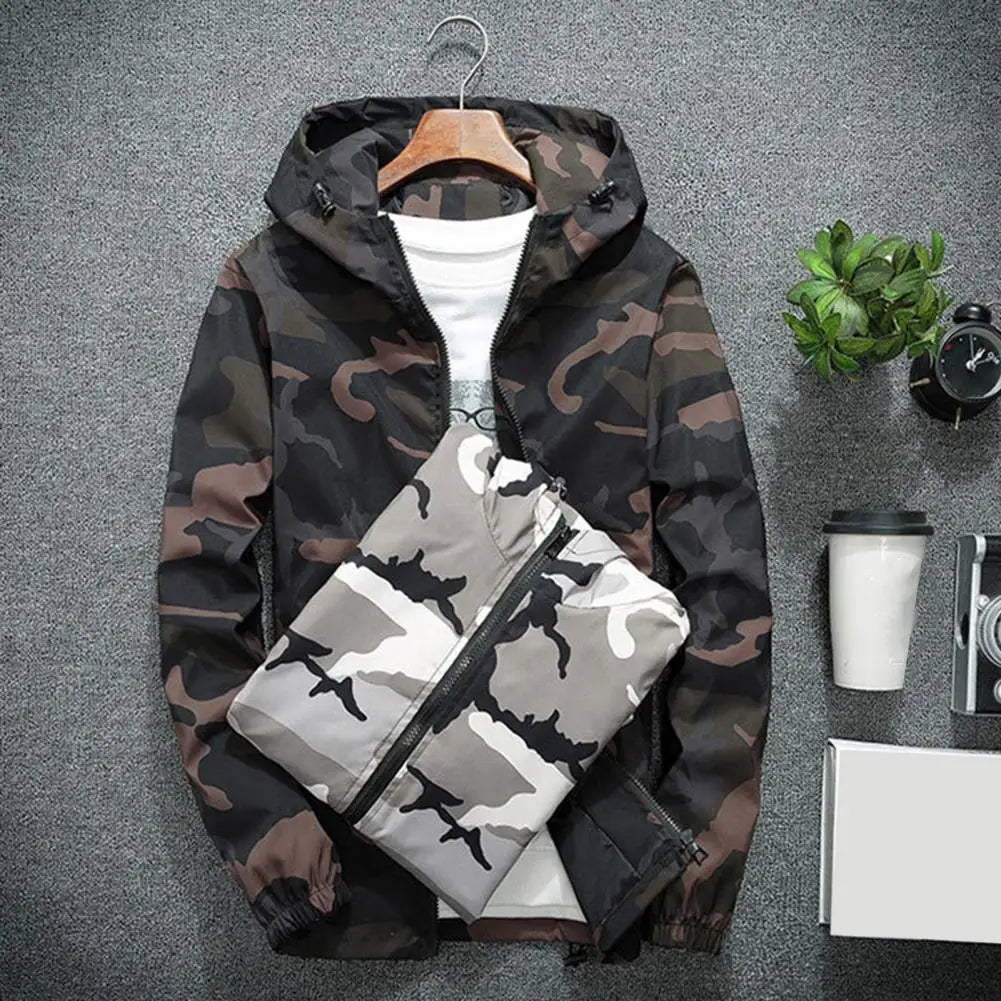 Winter Men Coat Camouflage Zipper Long Sleeves Jackets