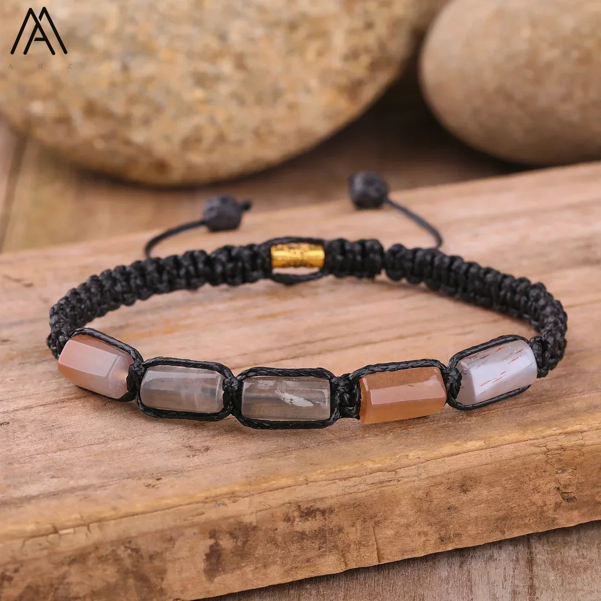 Natural Black Tourmaline Nugget Beads Knotted Handmade Woven