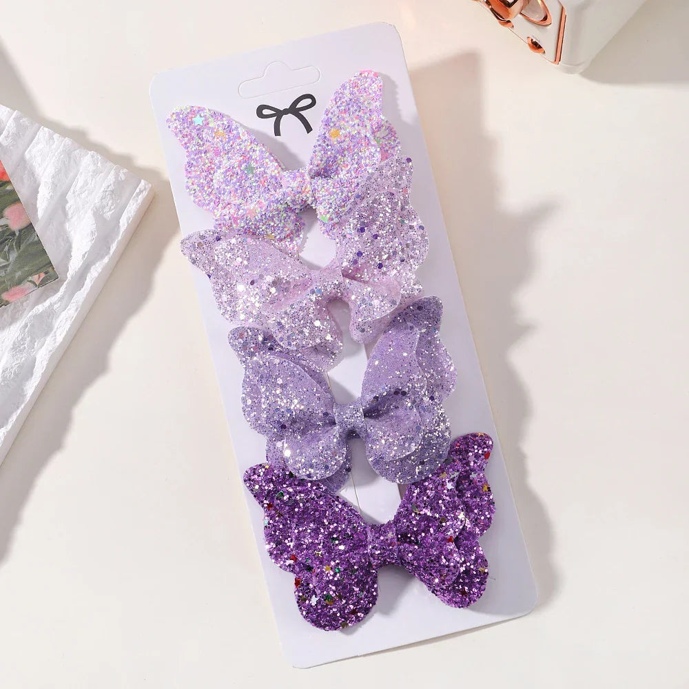 2/4/5Pcs Girls Cute Sequins Double Butterfly Hair Clip