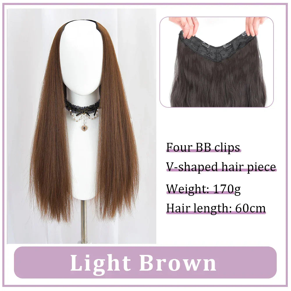 WEILAI Women's V-Shaped Long Hair Extension Synthetic Wig