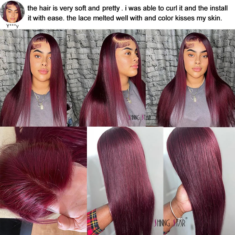 Peruvian Burgundy 13×6 Lace Front Wig 99J Red Colored Straight 13x4 Lace Frontal Wig Human Hair Pre-Plucked Transparent Lace Wig