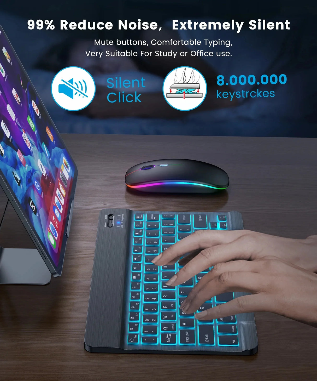 Wireless Bluetooth Keyboard 10inch Backlit Keyboard Backlight Touchpad