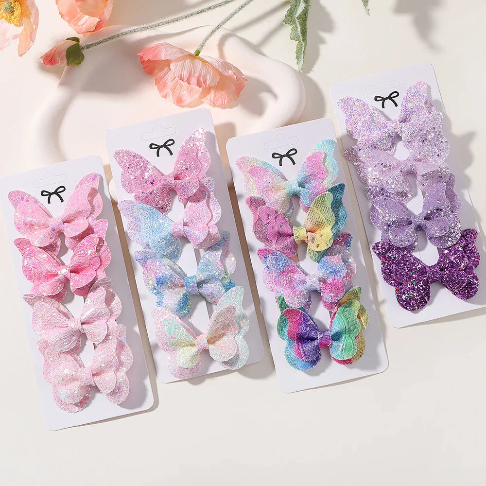 2/4/5Pcs Girls Cute Sequins Double Butterfly Hair Clip