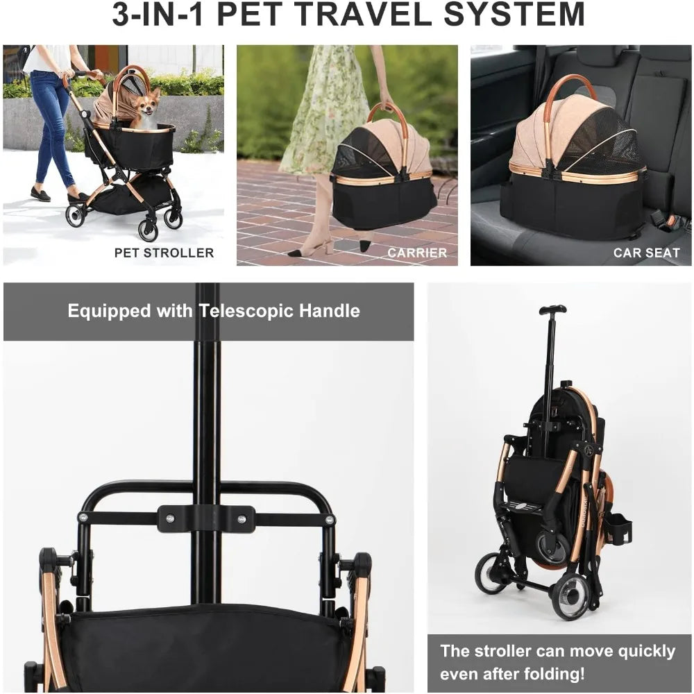 Push Button Dog Pet Stroller No-Zip With Detachable