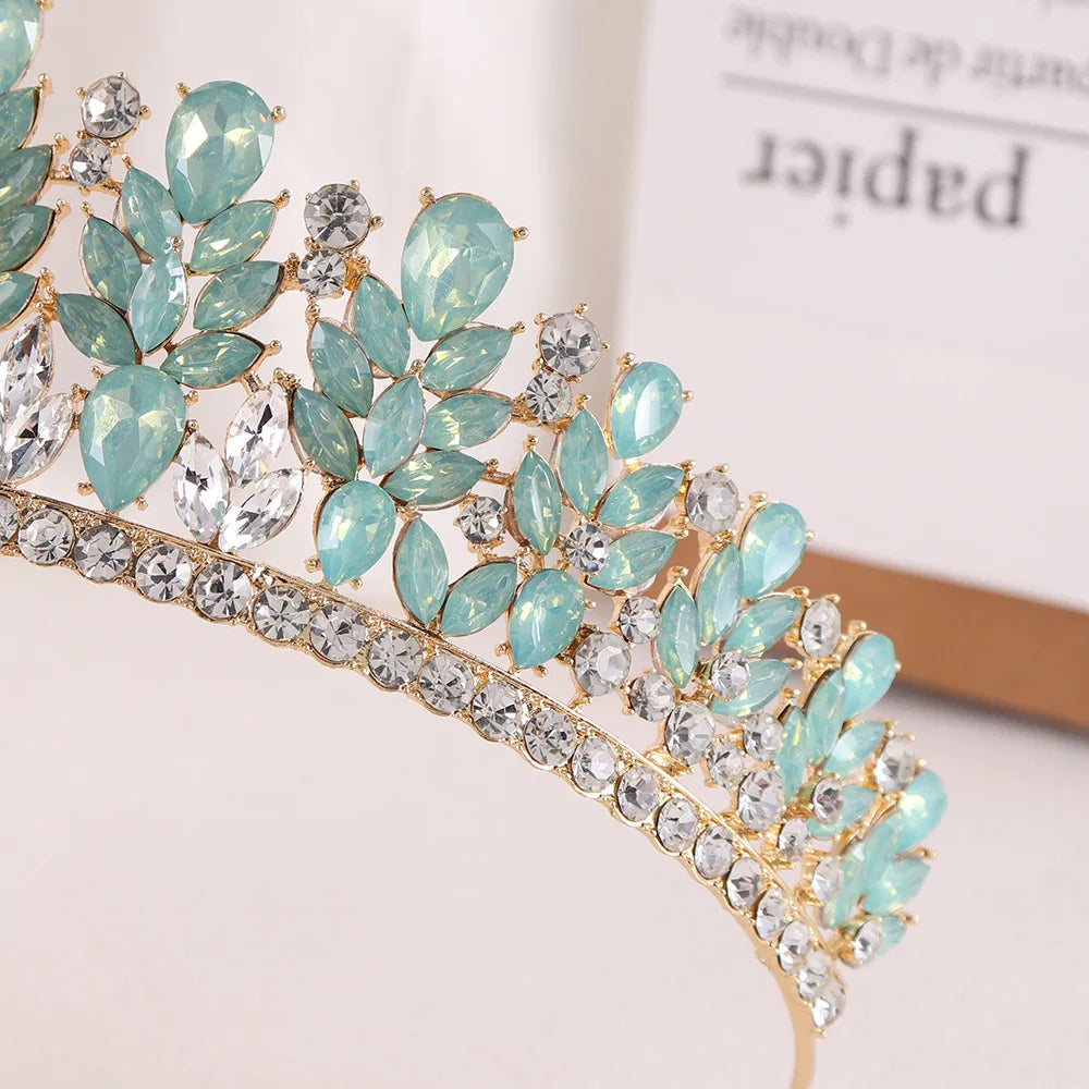 Baroque Green Opal Wedding Headband Crystal Bridal Crowns