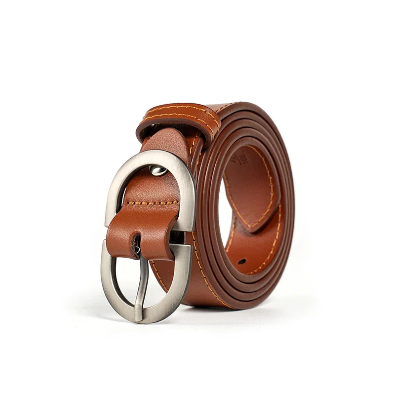 BEAUTODAY Belt Women Genuine Cow Leather Metal Oval