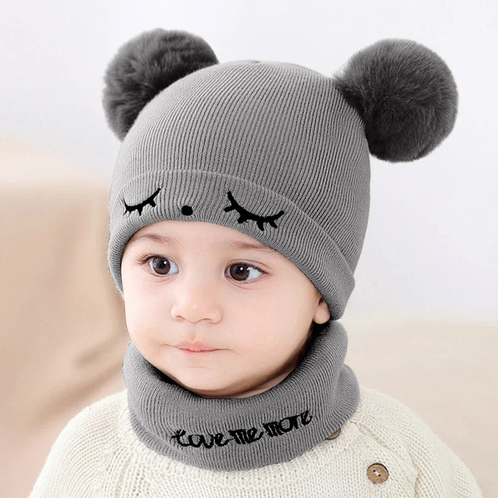 2Pcs/Set Autumn Winter Warm Baby Hat Scarf Set