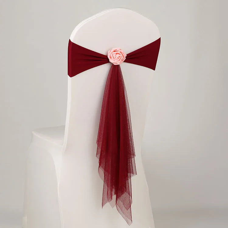 10pcs/lot Stretch Organza Chair Sash with Rose Ball