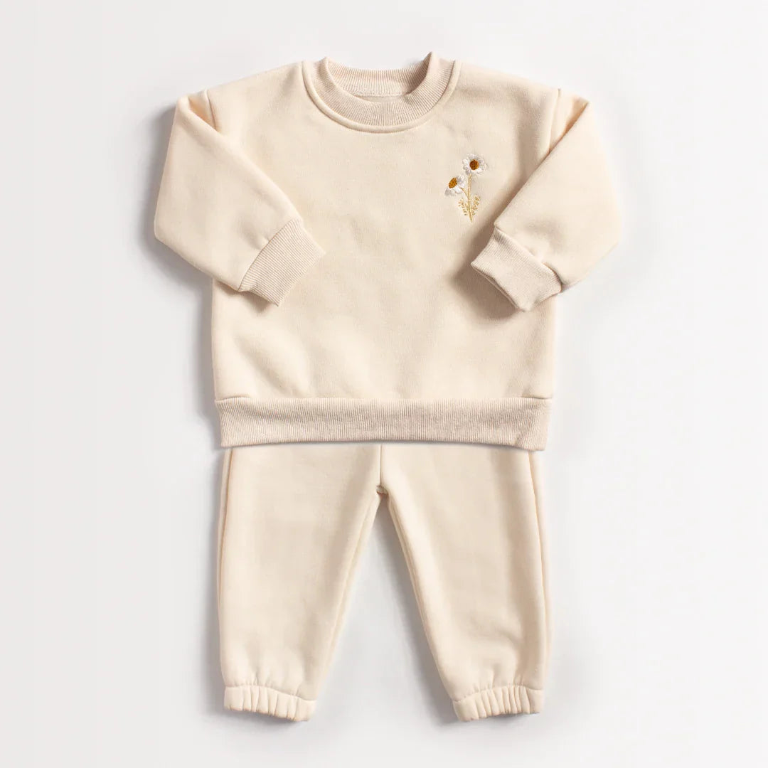 Baby Girls Clothes Set Fleece Embroidery Daisy Pullover