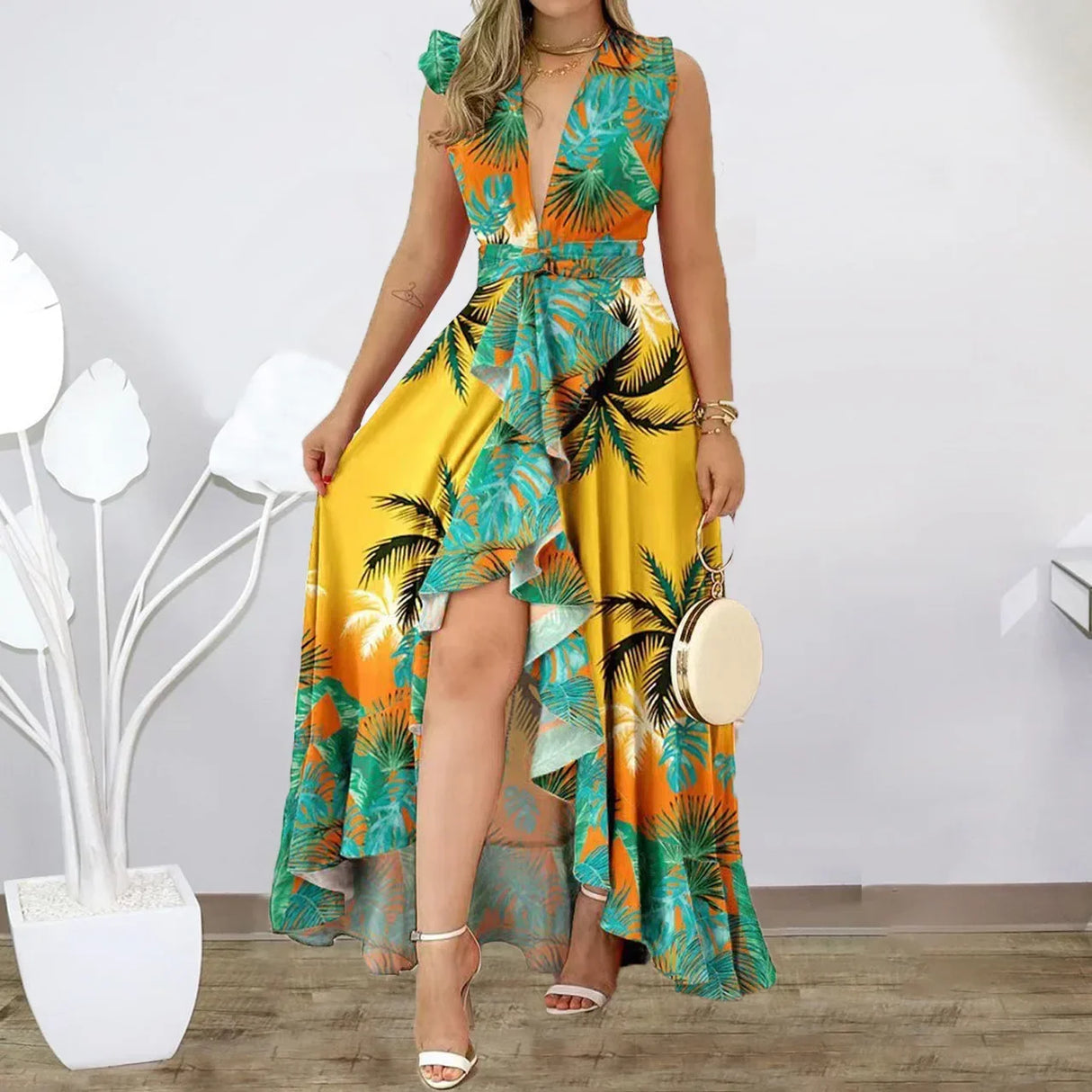 European American women dress 2023 high waist stand