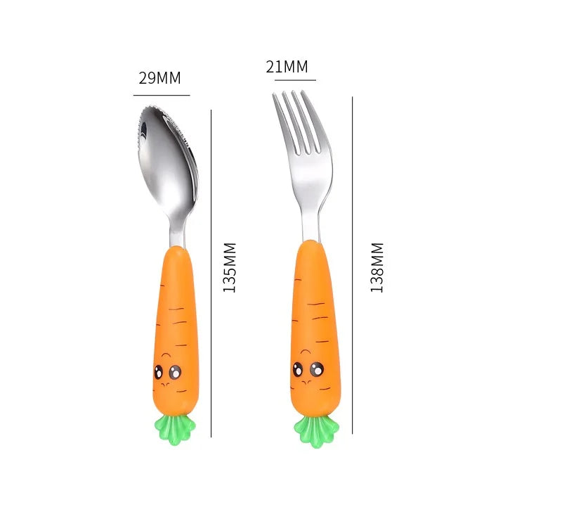 1/3Pcs Baby Feeding Utensils Cartoon Vegetable Fork Spoon