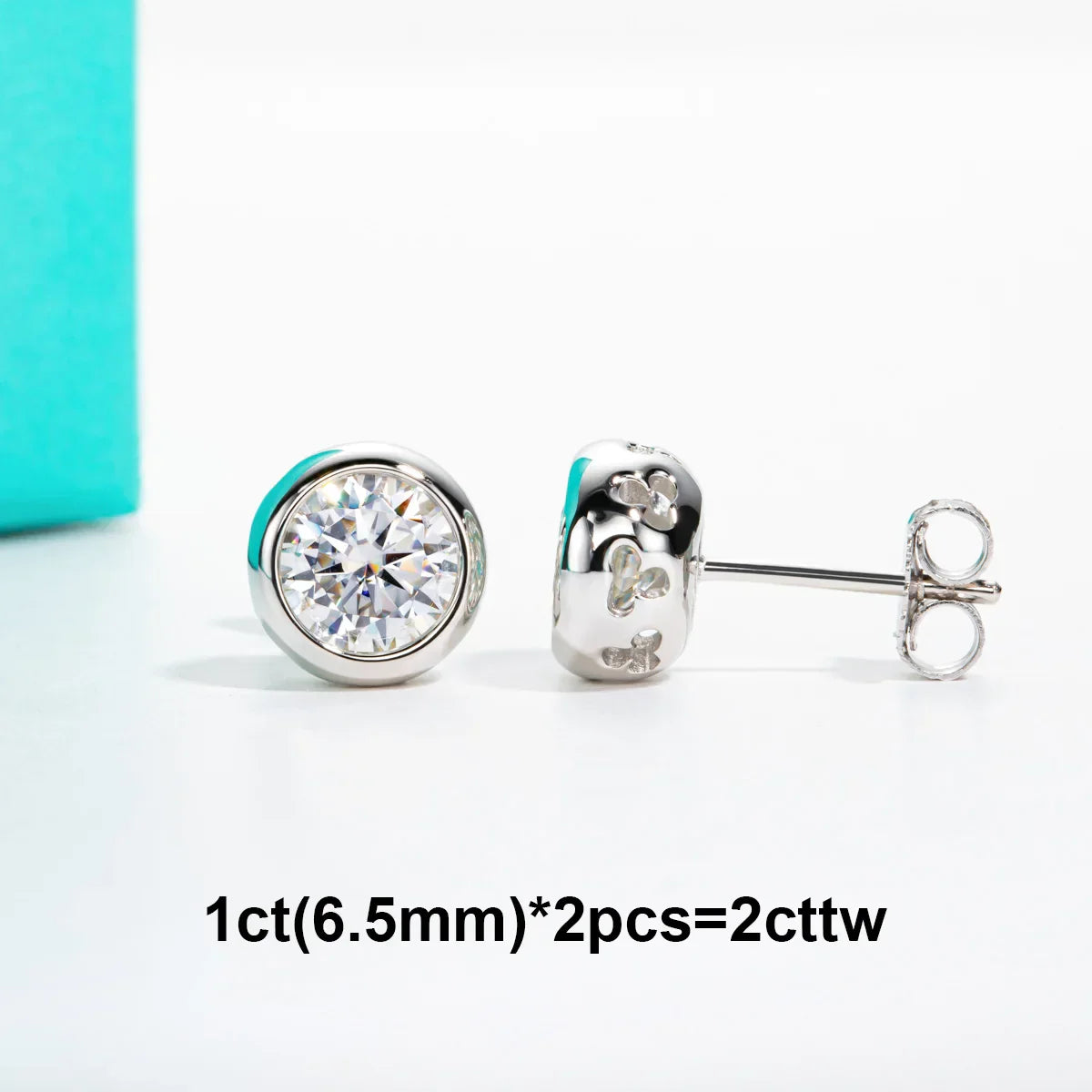 AnuJewel D Color Moissanite Bezel Stud Earrings 18K