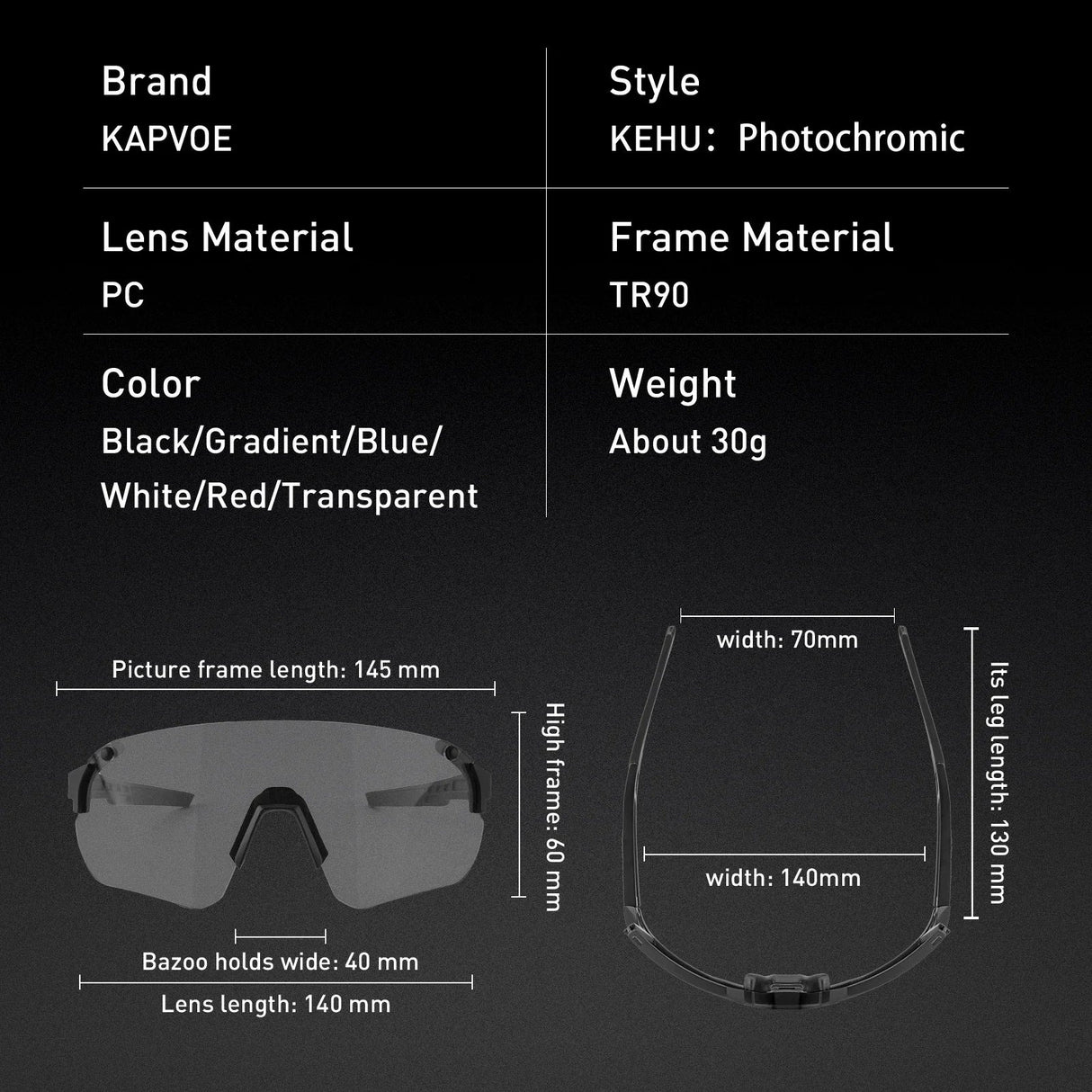 Kapvoe Cycling Glasses Photochromic Men Cycling Sunglasses UV400