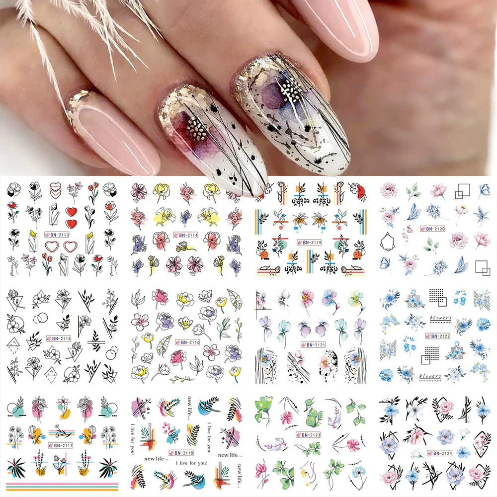 12pcs Hedgehog Animal Nail Water Stickers Pine Cones