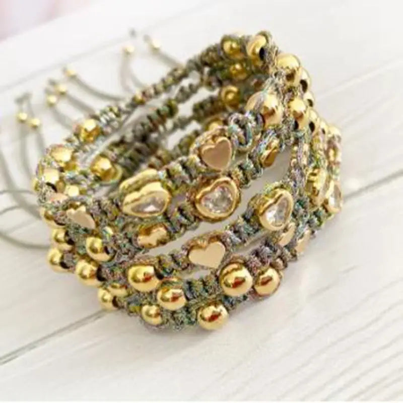 5Pcs Fashion Zircon Love Heart Braid Bracelet Jewelry