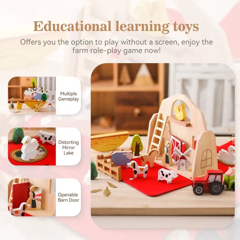 Montessori Baby Wooden Block Toys Barn Model Stacking