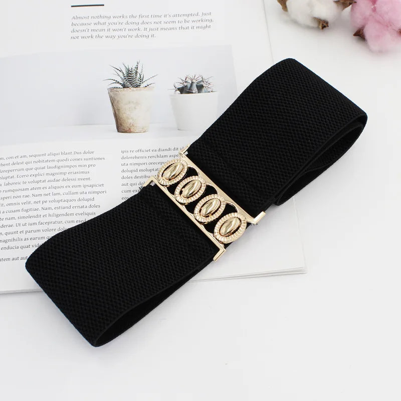Wide Elastic Belt Solid Color Corset Belt Metal