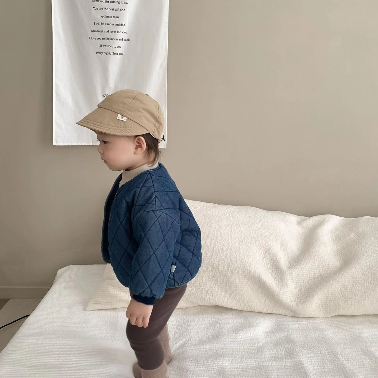 Autumn Winter Children Diamond Plaid Thicken Cool Denim